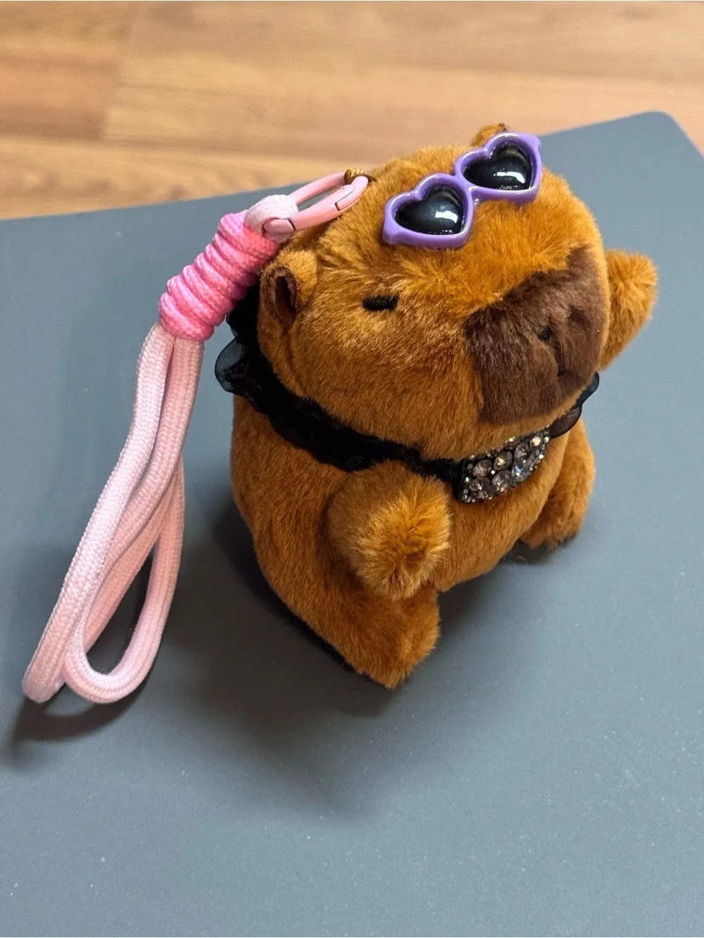 Plush Capybara Bag Charm Keychain Purple Sunglasses Rhinestone Collar NIP